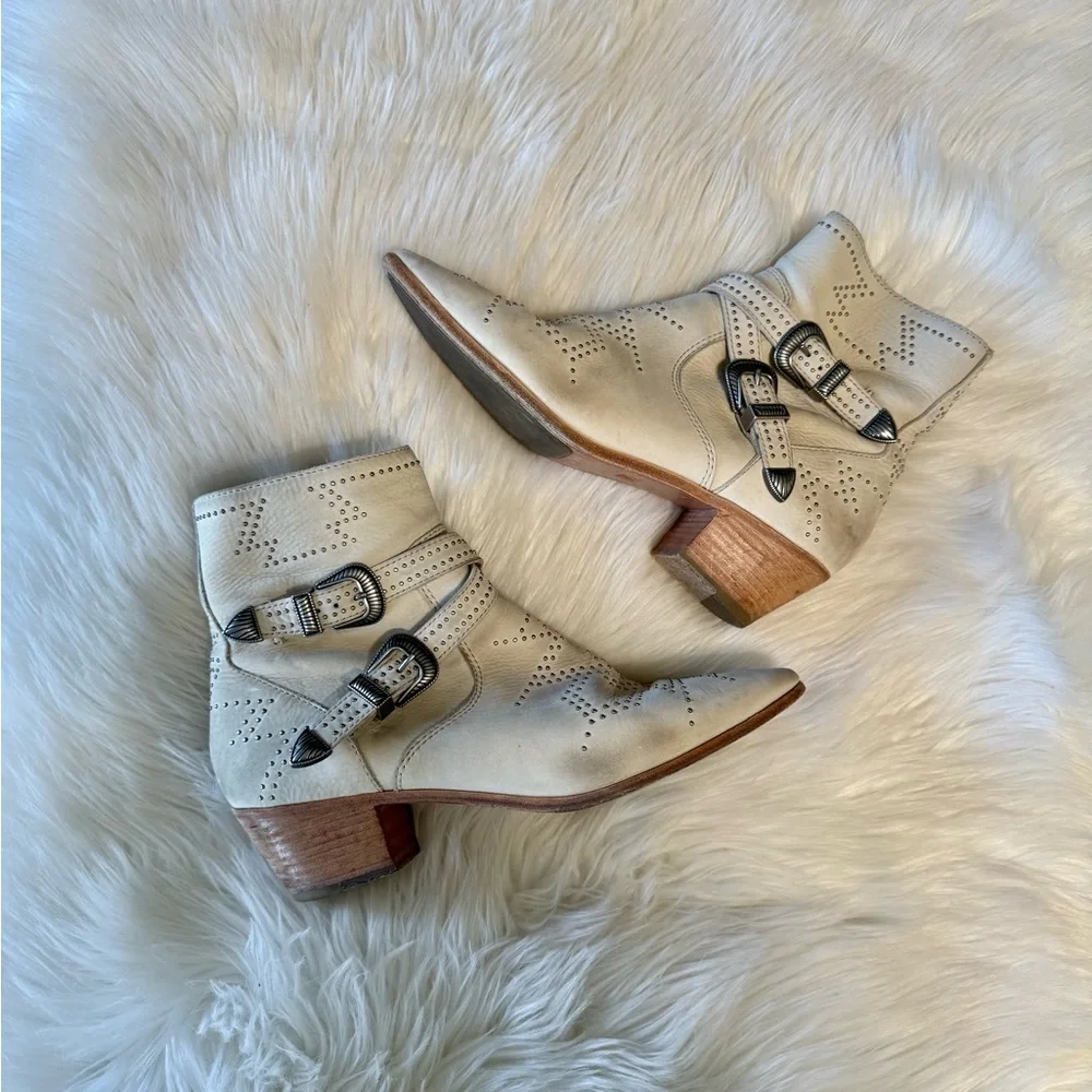 Frye Cream Western Ellen Deco Boots Sz 9 - Picture 4 of 9